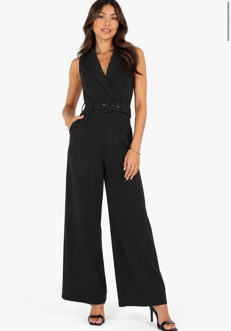 Petal & Pup Sienna Black Belted Sleeveless Wide Leg Jumpsuit XS Wedding Office